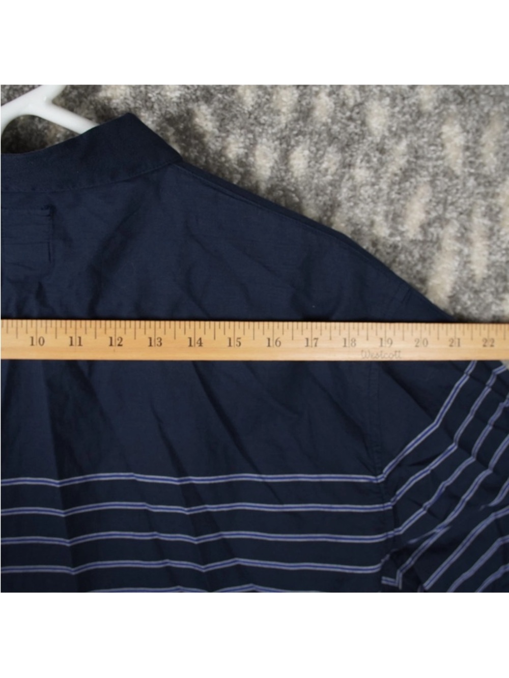 Stussy Short Sleeve Button Up Shirt Mens X-Large Navy Blue Striped Logo Street - Picture 13 of 13